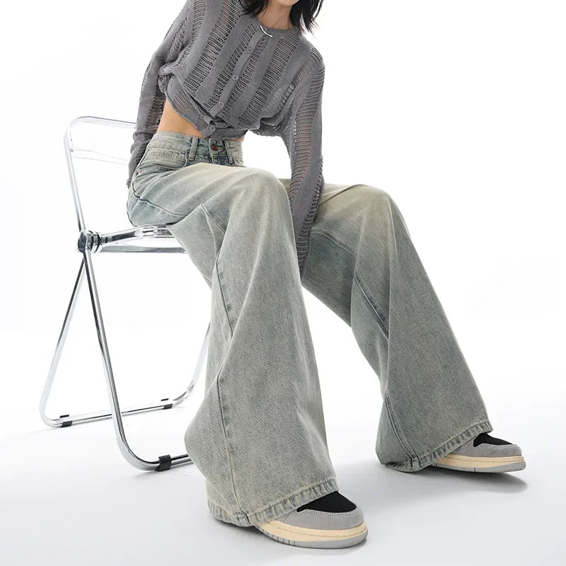 Ken Studio Spring Summer New Vintage Jeans Women's Loose Fit Design Slimming Trailer Bell Bottoms Pants American Style