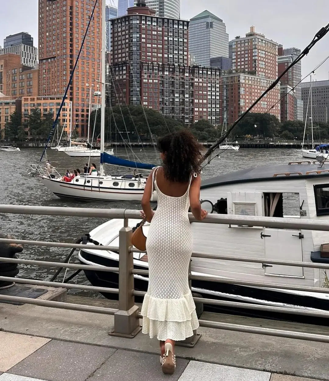 Backless Ruffle Knit Maxi Dress