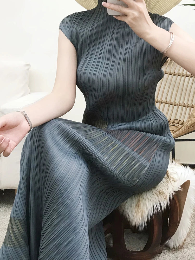 Painted Pleats Dress–Turtleneck Maxi