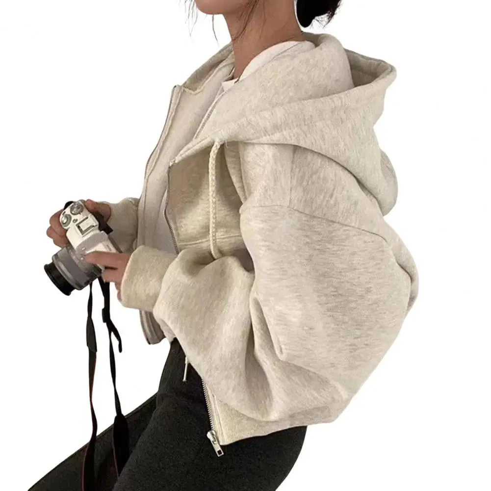 2024 Autumn/winter New Women Coat Hooded Fashion Cropped Slims Zip-up Warm Solid Color Hooded Sweatshirt For Women Jacket ﻿