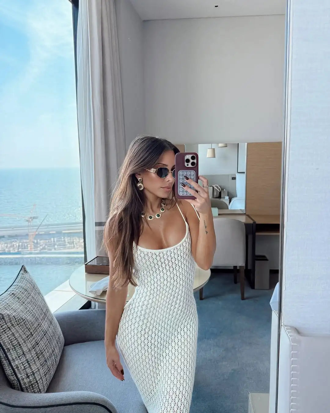 Backless Ruffle Knit Maxi Dress