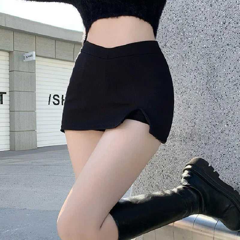 Black Split Mini Skirts Women Summer Sexy Club High Waist Slit Skirt Streetwear Korean Party Fashion Irregular Slim A Line Skirt