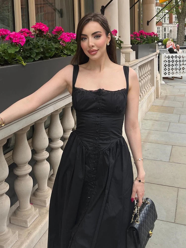 Elegant Lace-Up Midi Dress