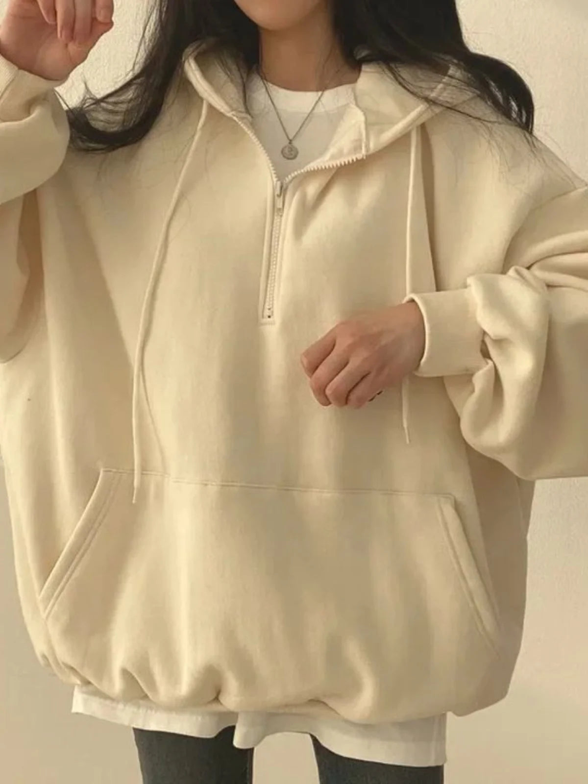 Women's  Color Fce Lined Hooded Sweatirt Long Sve Crew Ne Pullover Spring Faion Casual Comfortable Top