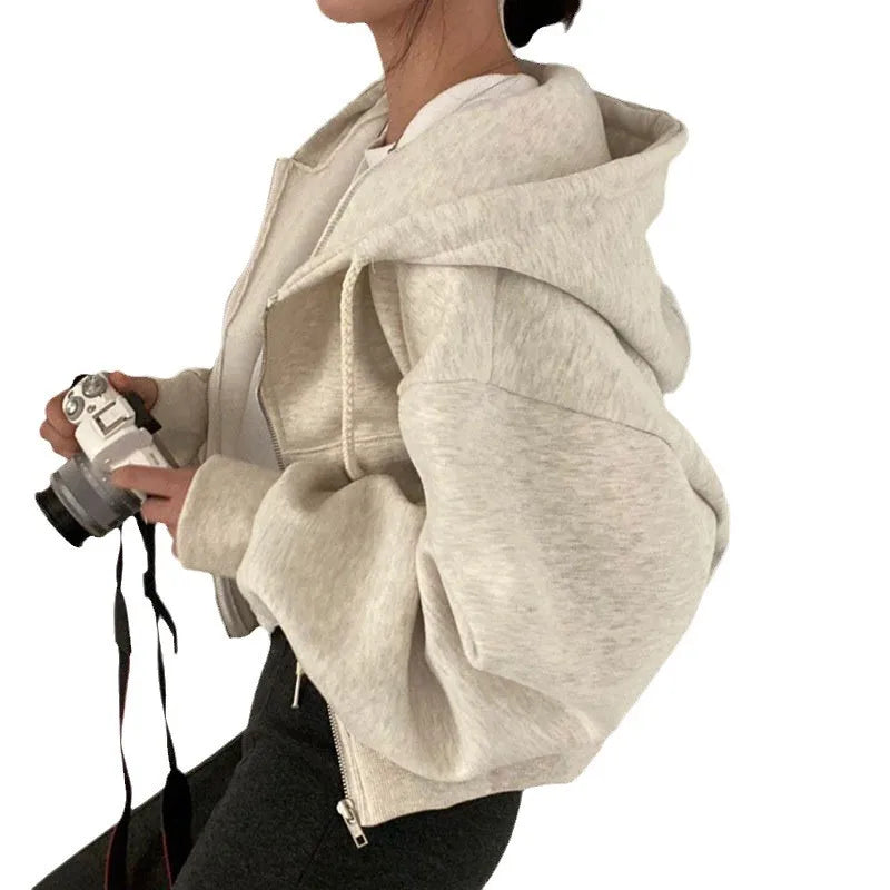 Women's Winter Hoodie Sweatirt Zip up Jaet Straight Cut Long Sve round Ne ort Sle Sweet Sle  Color