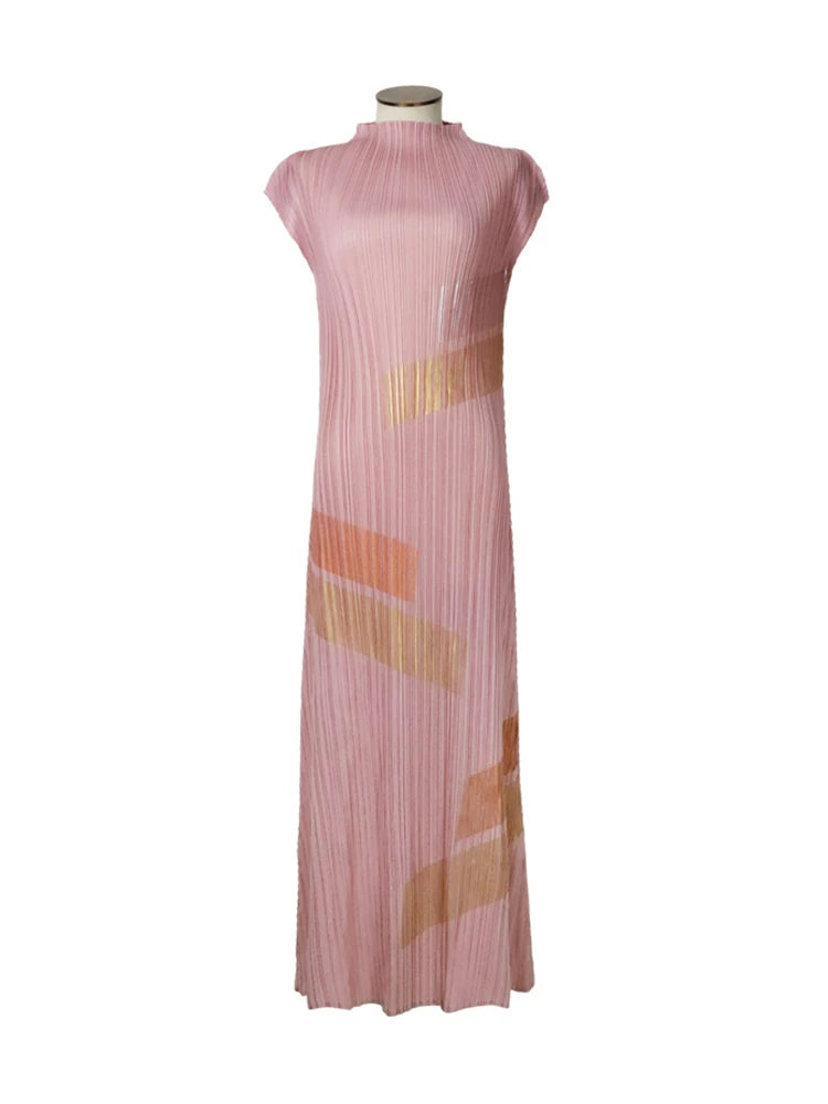 Painted Pleats Dress–Turtleneck Maxi