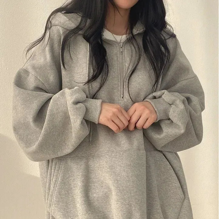 Women's  Color Fce Lined Hooded Sweatirt Long Sve Crew Ne Pullover Spring Faion Casual Comfortable Top