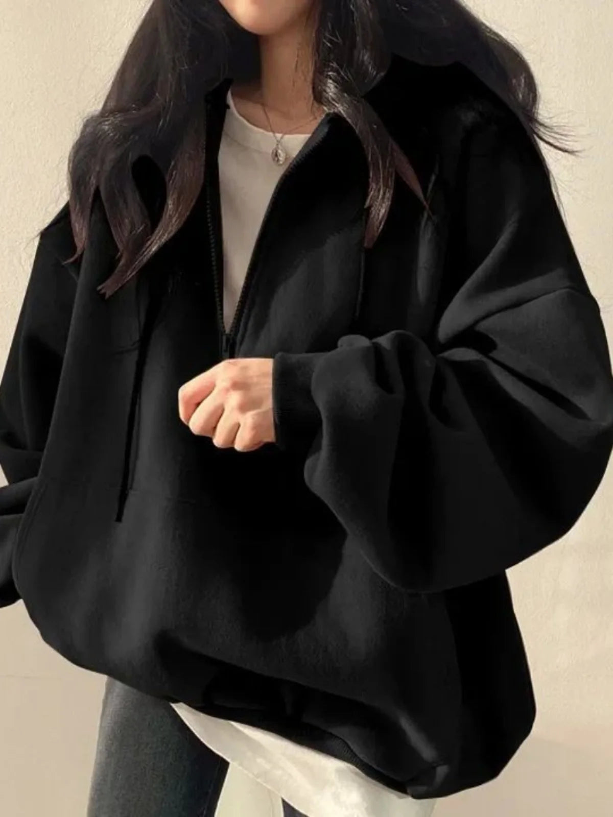 Women's  Color Fce Lined Hooded Sweatirt Long Sve Crew Ne Pullover Spring Faion Casual Comfortable Top