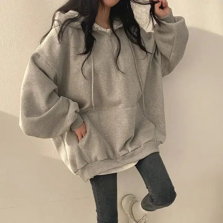 Women's  Color Fce Lined Hooded Sweatirt Long Sve Crew Ne Pullover Spring Faion Casual Comfortable Top