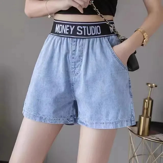 High Waist Wide Leg Jeans Women's Light Color Elastic Waist Dstring Loose Floor-Length Trousers plus Size Slimming Effect