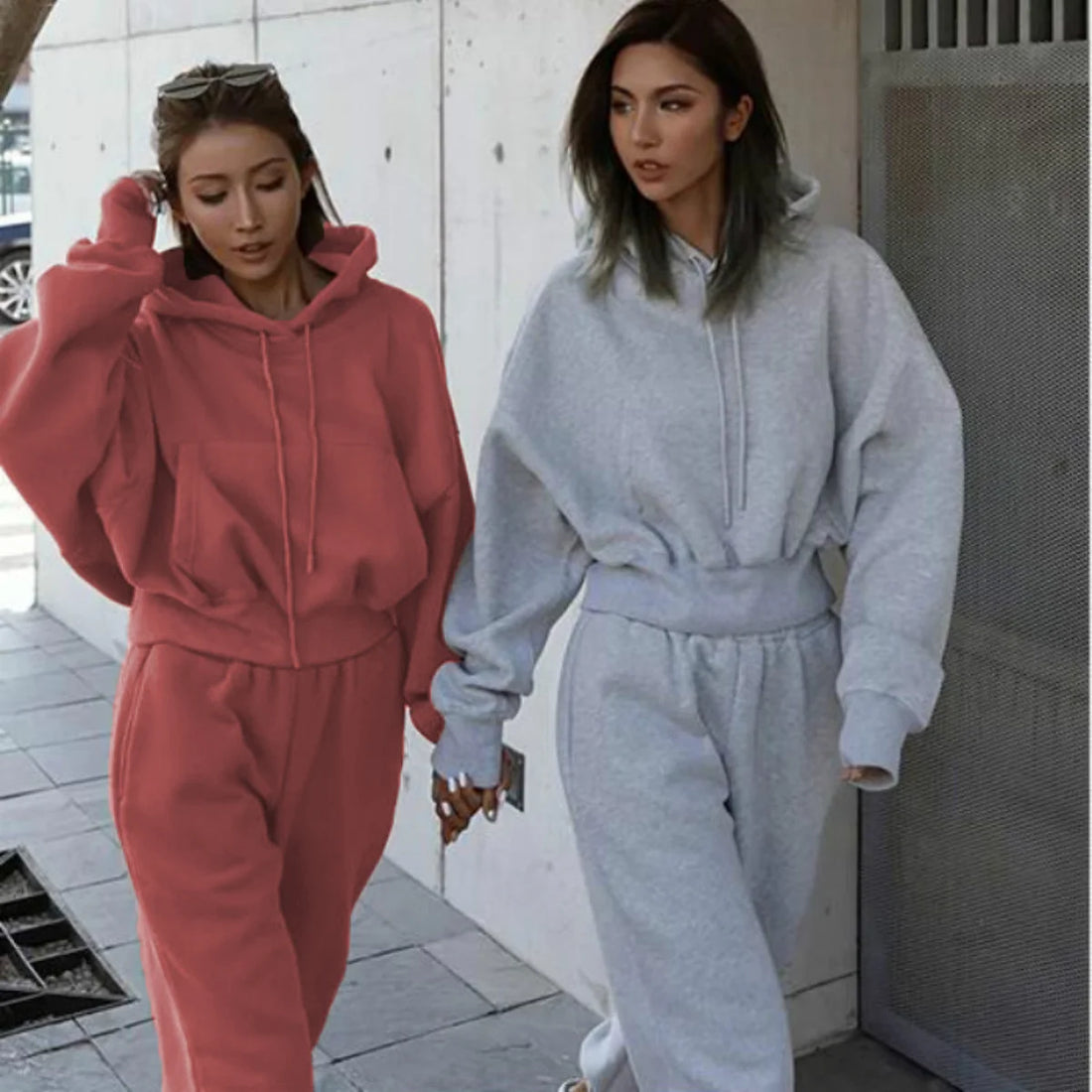 Autumn winter jogger jumper Gym Workout women fall clothing 2 piece set crop top oversize hoodie women tracksuits