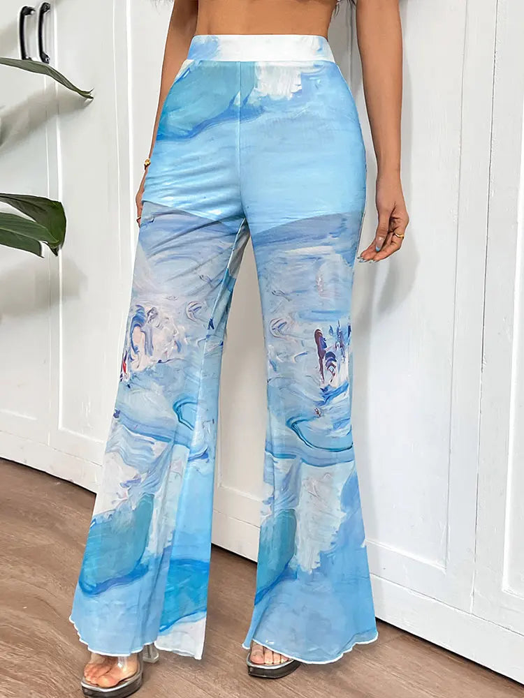 Women Trousers Summer New Fashion Streetwear Tie Dye Print Casual Slim Mesh Trousers Elegant Lady Sexy Versatile Pants Clothing