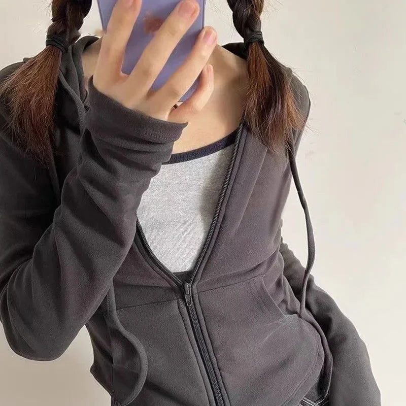 Cropped Zip-Up Hooded Jacket