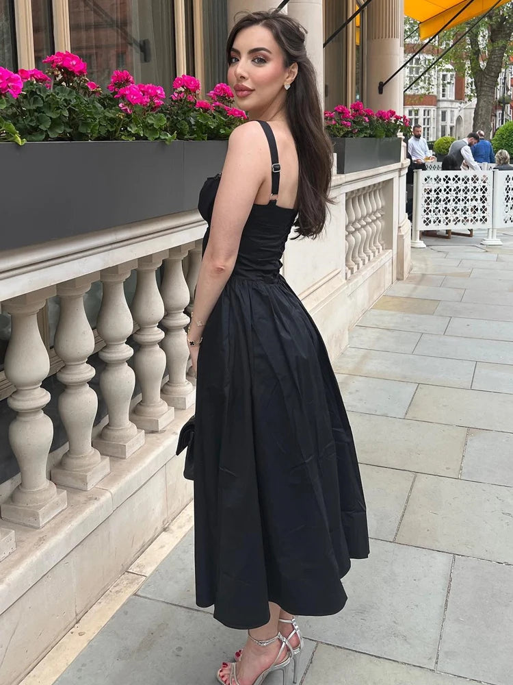 Elegant Lace-Up Midi Dress
