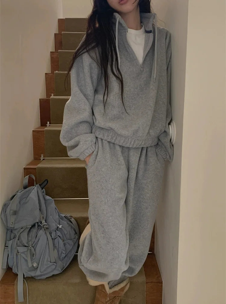 Women's Fce Lined Hoodie And Joggers Spor Two-Piece Set Dongda Gate 24 Autumn f Zip Casual Sweatirt Pants Ensemble