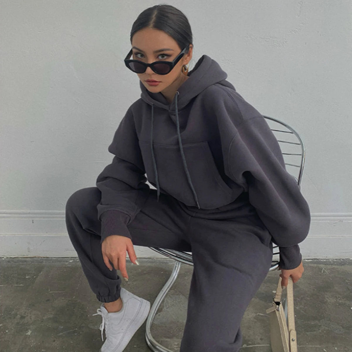 2023 Autumn/Winter Women's New Long Sleeved Hat Casual Sweater Coat Women's Sports Set