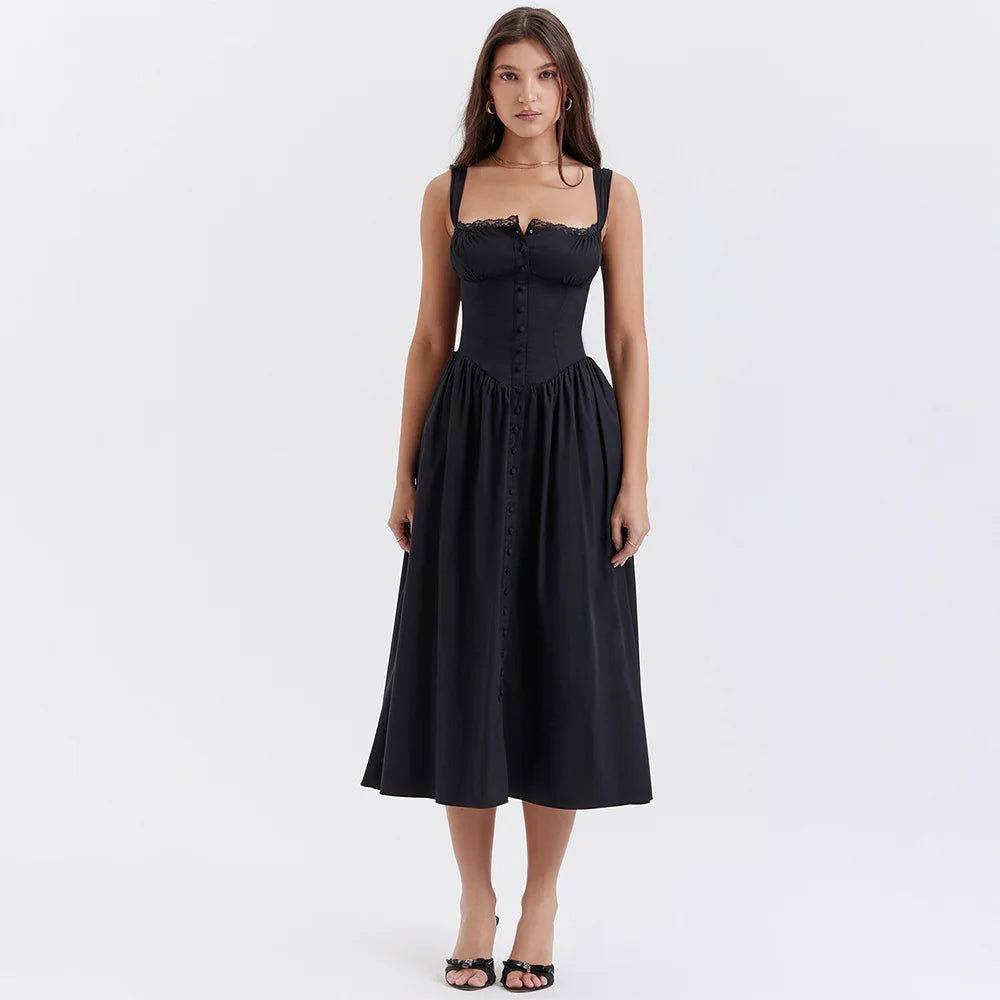 Elegant Lace-Up Midi Dress
