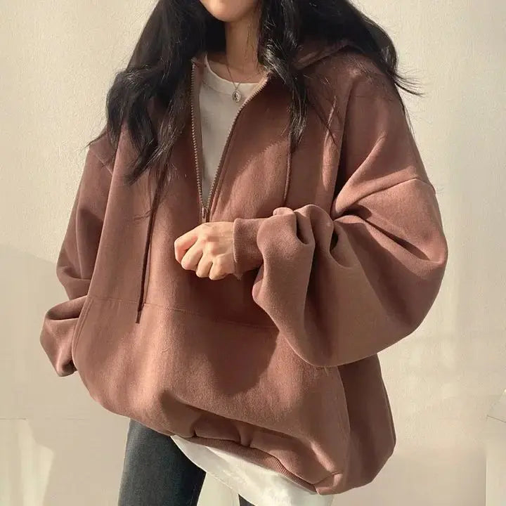 Women's  Color Fce Lined Hooded Sweatirt Long Sve Crew Ne Pullover Spring Faion Casual Comfortable Top