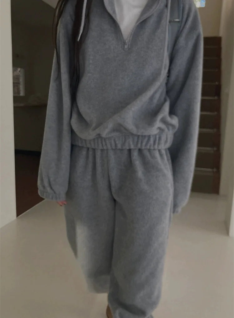 Women's Fce Lined Hoodie And Joggers Spor Two-Piece Set Dongda Gate 24 Autumn f Zip Casual Sweatirt Pants Ensemble