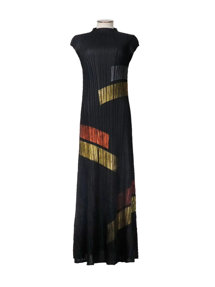 Painted Pleats Dress–Turtleneck Maxi