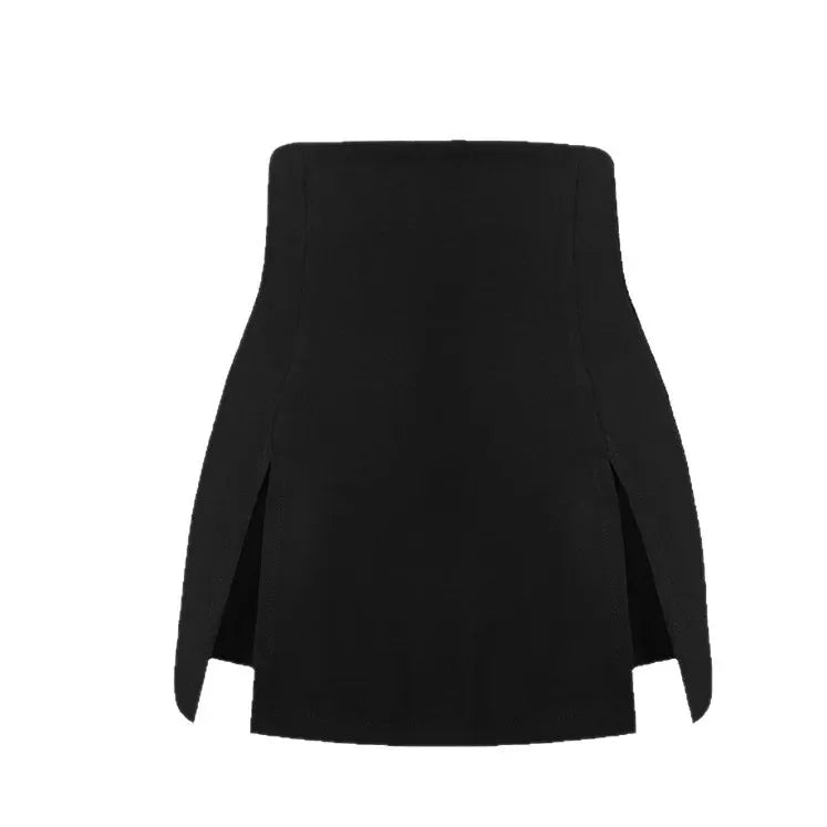 Black Mini Mini Skirt Women's Small Size Half-length Summer Slimming Spicy Girl Slit Bodycon High Waist A- line Pants Skirt