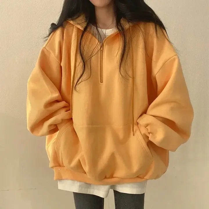 Women's  Color Fce Lined Hooded Sweatirt Long Sve Crew Ne Pullover Spring Faion Casual Comfortable Top