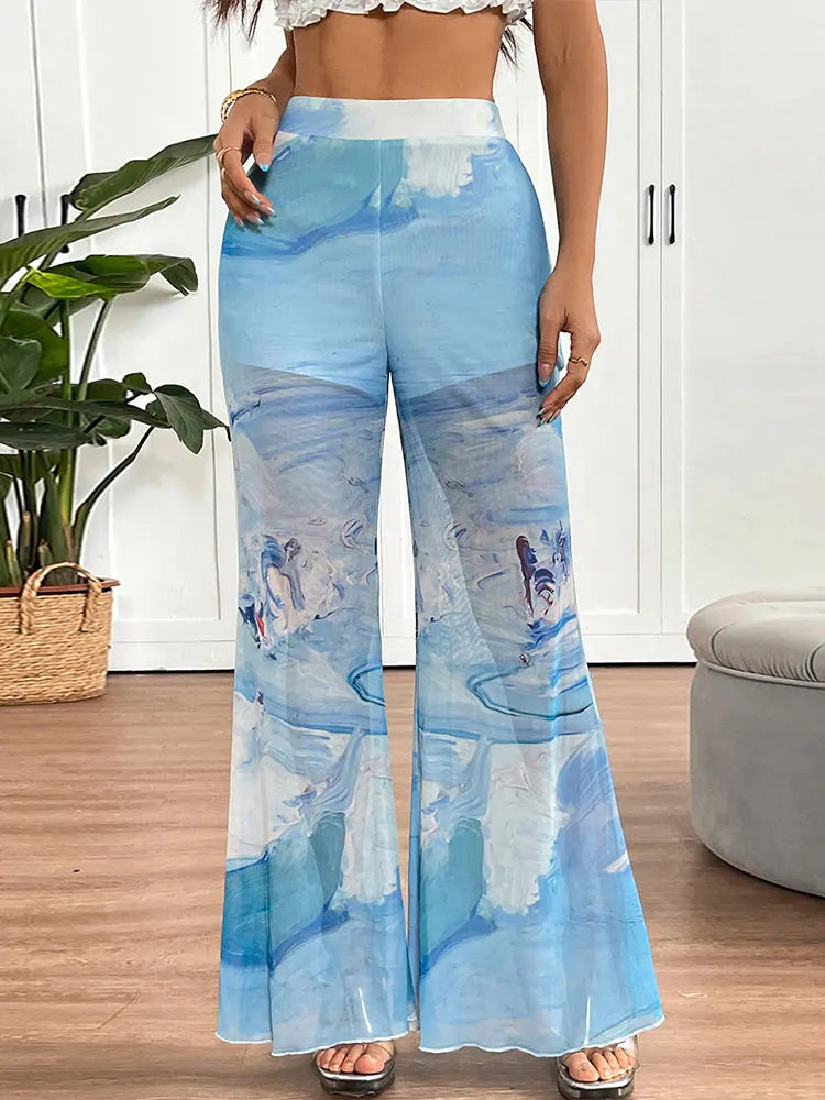 Women Trousers Summer New Fashion Streetwear Tie Dye Print Casual Slim Mesh Trousers Elegant Lady Sexy Versatile Pants Clothing