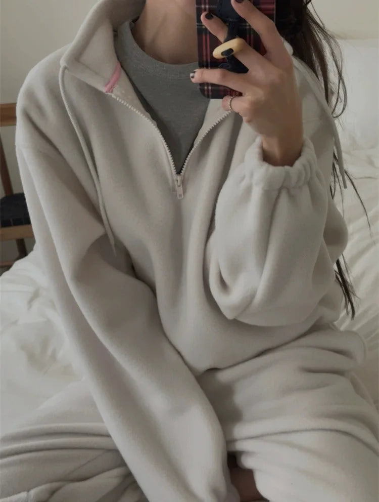 Women's Fce Lined Hoodie And Joggers Spor Two-Piece Set Dongda Gate 24 Autumn f Zip Casual Sweatirt Pants Ensemble