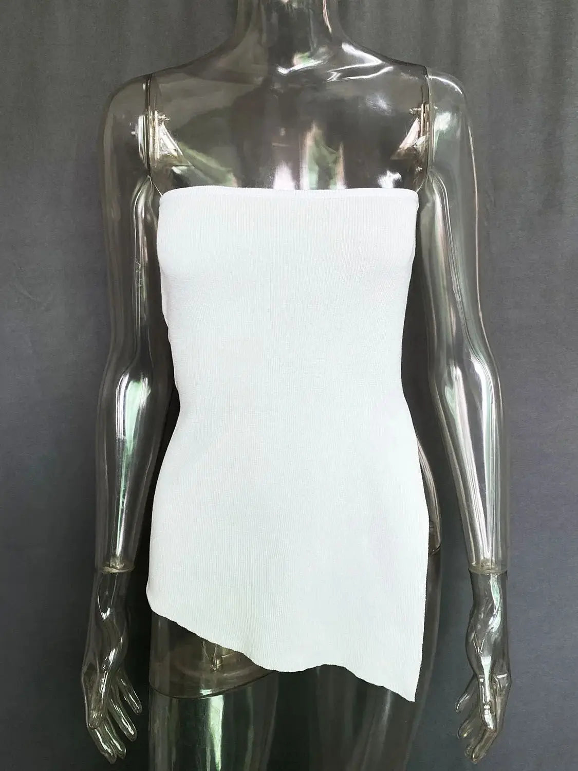 Summer Knit Strapless White Tops Women Sexy Asymmetrical Split Black Tops Tanks High Street Women tops Y2K Short Tops T Shirts